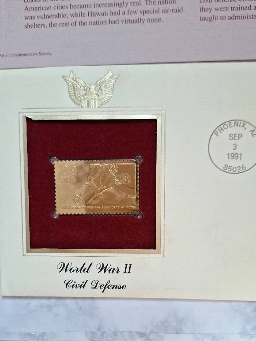 Home Collectible - Maroon and Gold WWII Civil Defense Stamp 1st In Series